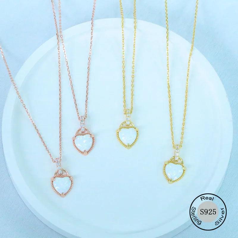 925 Silver Heart Opal CZ Women Necklace