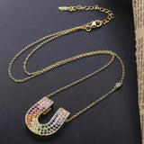 925 Sterling Silver Rainbow U Pendant Double U Necklace European Jewelry