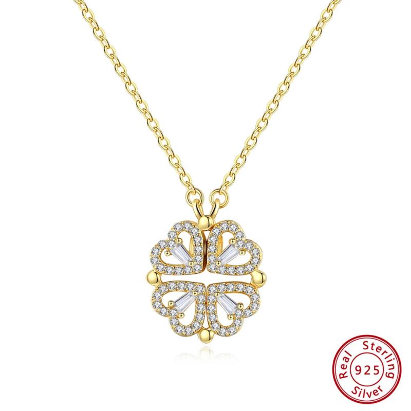 Mother of Pearl Heart Pendant Necklace Clover Necklace