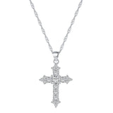 925 Silver Cross Pendant Necklace with High Carbon Diamonds - Fine Jewelry