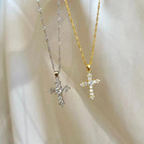 925 Silver Cross Pendant Necklace with High Carbon Diamonds - Fine Jewelry