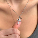 925 Silver Cross Pendant Necklace with High Carbon Diamonds - Fine Jewelry