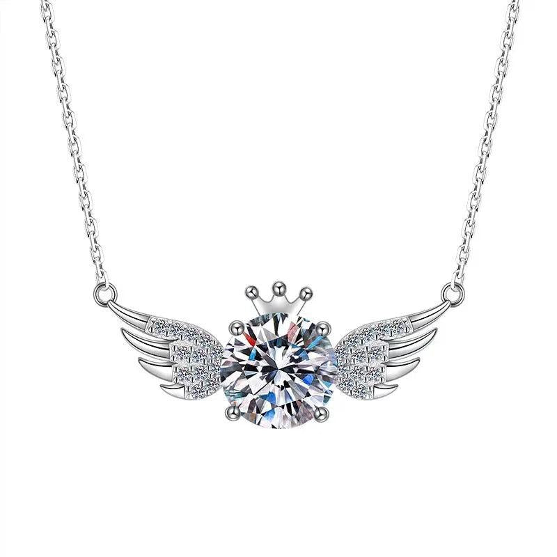 S925 Silver 2ct Zircon Crown Wings Pendant Necklace for Women