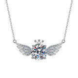 S925 Silver 2ct Zircon Crown Wings Pendant Necklace for Women