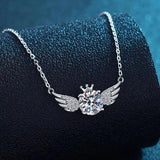 S925 Silver 2ct Zircon Crown Wings Pendant Necklace for Women