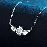 S925 Silver 2ct Zircon Crown Wings Pendant Necklace for Women