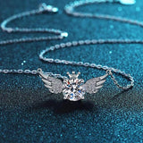 S925 Silver 2ct Zircon Crown Wings Pendant Necklace for Women