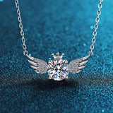 S925 Silver 2ct Zircon Crown Wings Pendant Necklace for Women