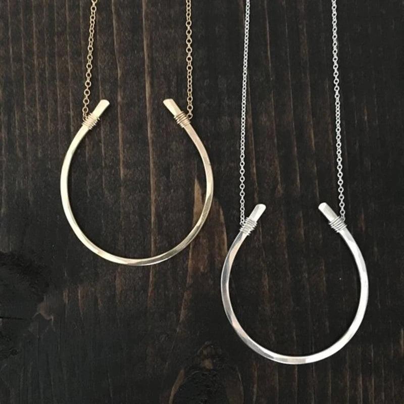 925 Silver Horseshoe Necklace Vintage Choker Charm Pendant