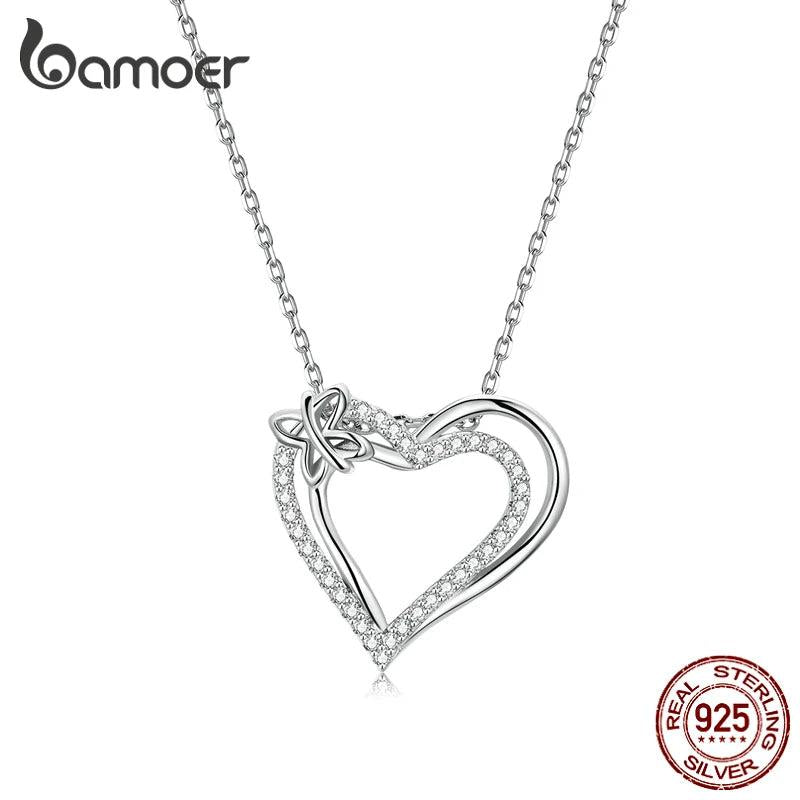 Double Layer Heart CZ Necklace 925 Silver Chain Wedding Gift
