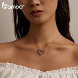 Double Layer Heart CZ Necklace 925 Silver Chain Wedding Gift