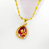 Ruby Stone Necklace for Women's Wedding Gift with Diamond Inlaid Charms