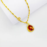 Ruby Stone Necklace for Women's Wedding Gift with Diamond Inlaid Charms