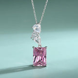 S925 Silver Pink Ruby Set Square Zirconia Ring Pendant Necklace Earrings
