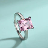 S925 Silver Pink Ruby Set Square Zirconia Ring Pendant Necklace Earrings