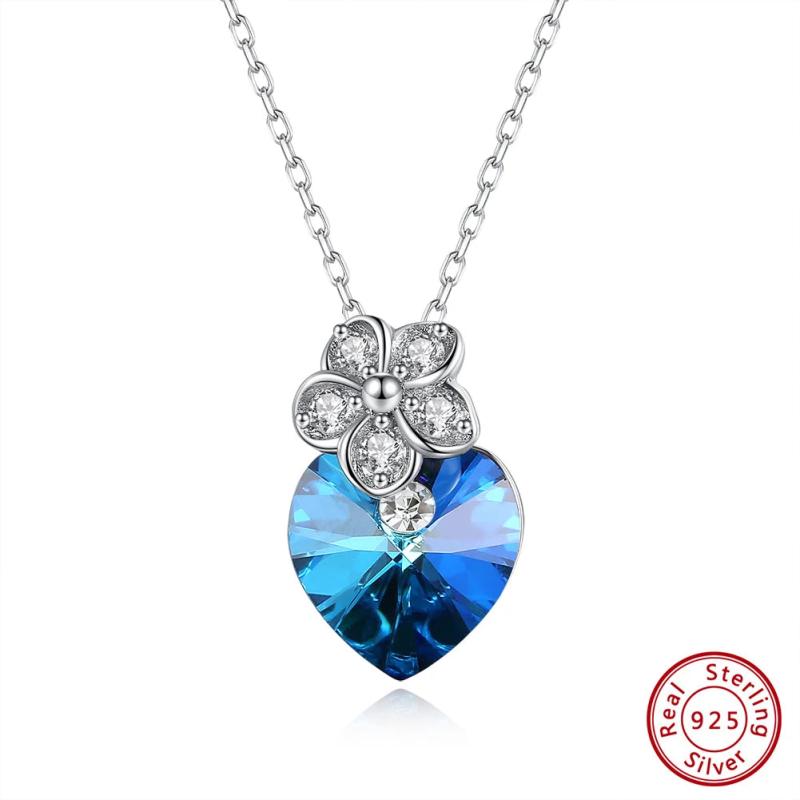 925 Silver Heart Shape Crystal Necklace with CZ Pendant