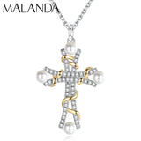 Malanda 925 Sterling Silver Pearl Cross Pendant Necklace For Women
