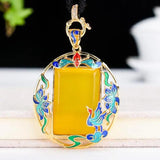Cloisonne Yellow Jade Pendant Necklace Women Fine Jewelry Accessories