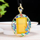 Cloisonne Yellow Jade Pendant Necklace Women Fine Jewelry Accessories