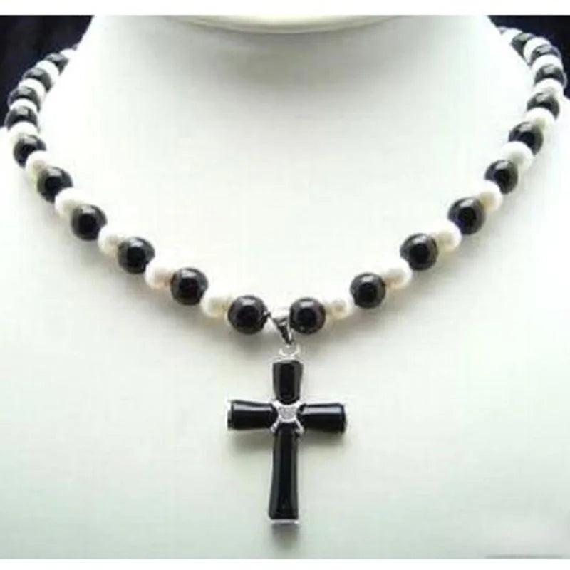 Genuine Pearl 18K Crystal Cross Necklace