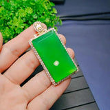 Chrysoprase Rectangular Pendant Necklace Green Jades Stone Charm