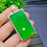 Chrysoprase Rectangular Pendant Necklace Green Jades Stone Charm