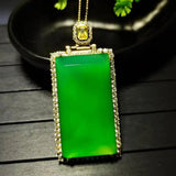 Chrysoprase Rectangular Pendant Necklace Green Jades Stone Charm
