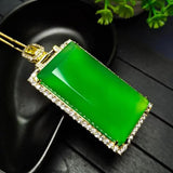 Chrysoprase Rectangular Pendant Necklace Green Jades Stone Charm