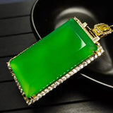 Chrysoprase Rectangular Pendant Necklace Green Jades Stone Charm