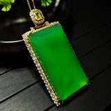Chrysoprase Rectangular Pendant Necklace Green Jades Stone Charm
