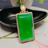 Chrysoprase Rectangular Pendant Necklace Green Jades Stone Charm