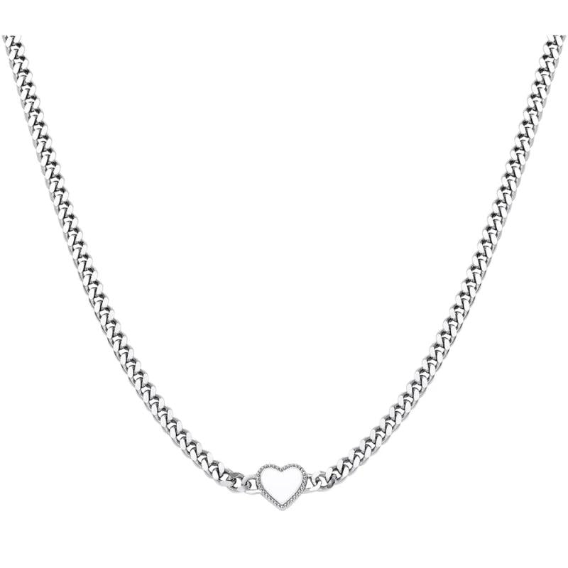 925 Silver Net Chain Necklace Enamel Heart Pendant Choker