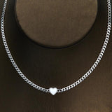 925 Silver Net Chain Necklace Enamel Heart Pendant Choker