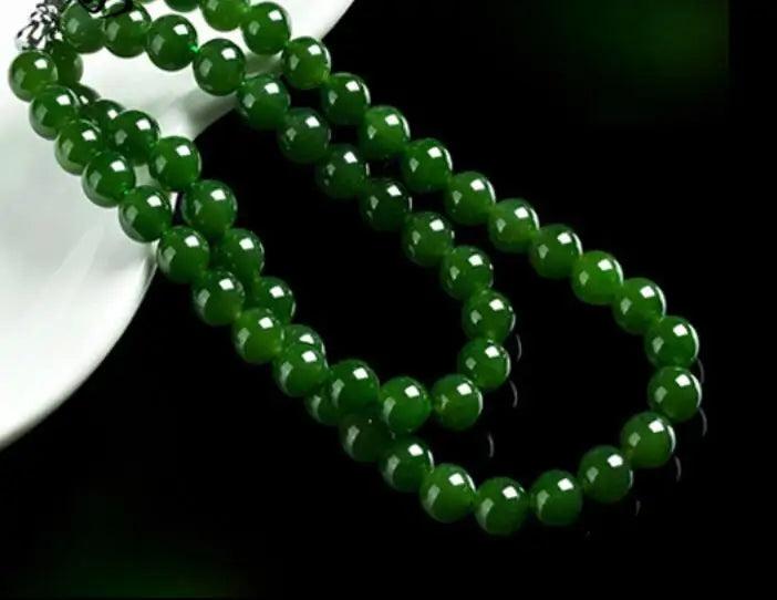 Kunlun Stone Bead Necklace 6-10mm Round Beads Green