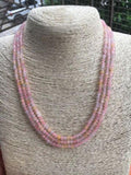 3 Rows 2x4mm FACETED Morganite GEMS NECKLACE 18-20''