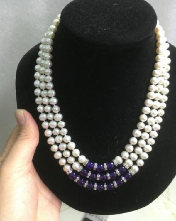 Akoya Pearl & Green Jade Necklace 7-8MM