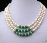 Akoya Pearl & Green Jade Necklace 7-8MM