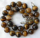 Big 14mm Yellow Tiger Eye Beads Necklace