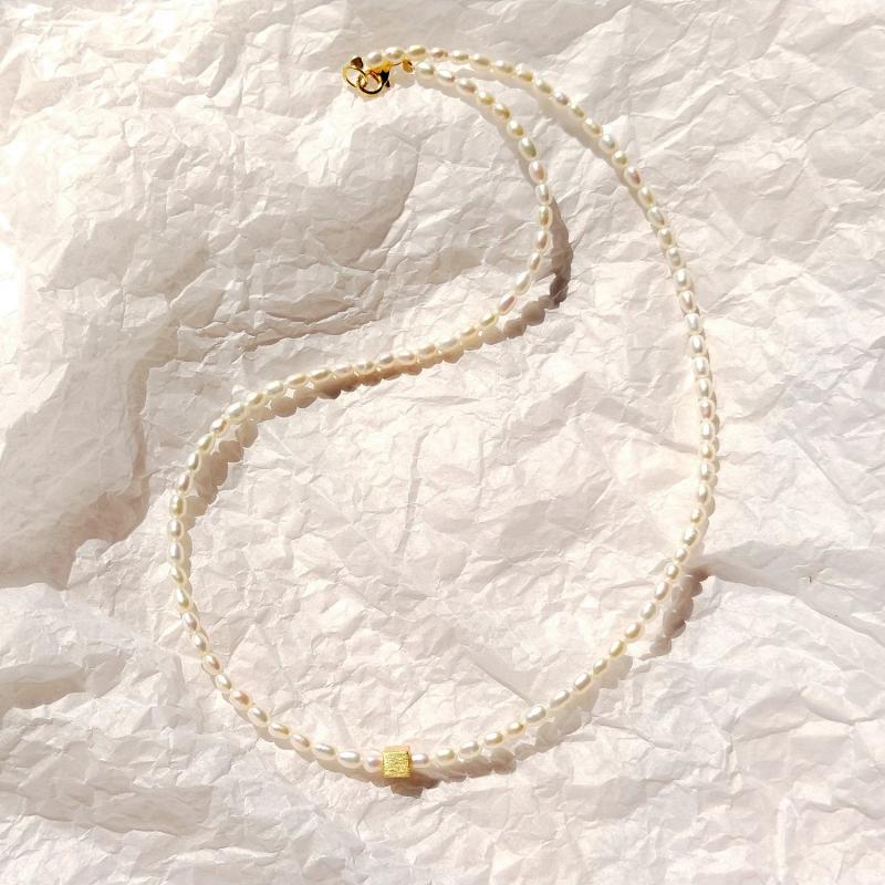 Freshwater Pearl 925 Silver Cube Choker Necklace