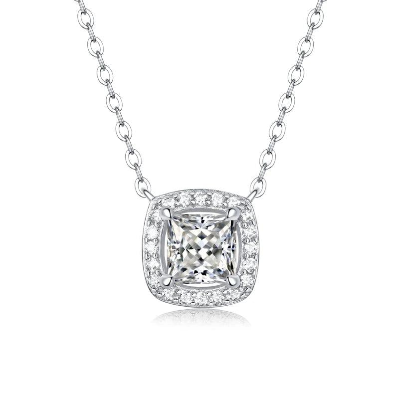 LAYA S925 Sterling Silver 1ct Princess Square Moissanite Pendant Necklace