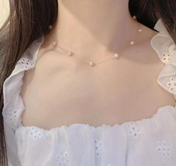 Pink Freshwater Pearl Necklace Plated Chain Lady Gift