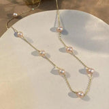 Pink Freshwater Pearl Necklace Plated Chain Lady Gift