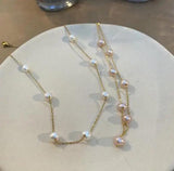Pink Freshwater Pearl Necklace Plated Chain Lady Gift