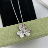 925 Silver Lucky Clover Necklace Diamond Inlaid Flower Pendant