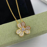 925 Silver Lucky Clover Necklace Diamond Inlaid Flower Pendant