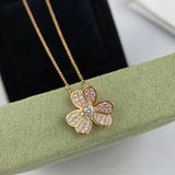 925 Silver Lucky Clover Necklace Diamond Inlaid Flower Pendant