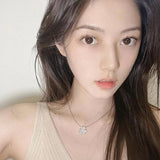 925 Silver Lucky Clover Necklace Diamond Inlaid Flower Pendant