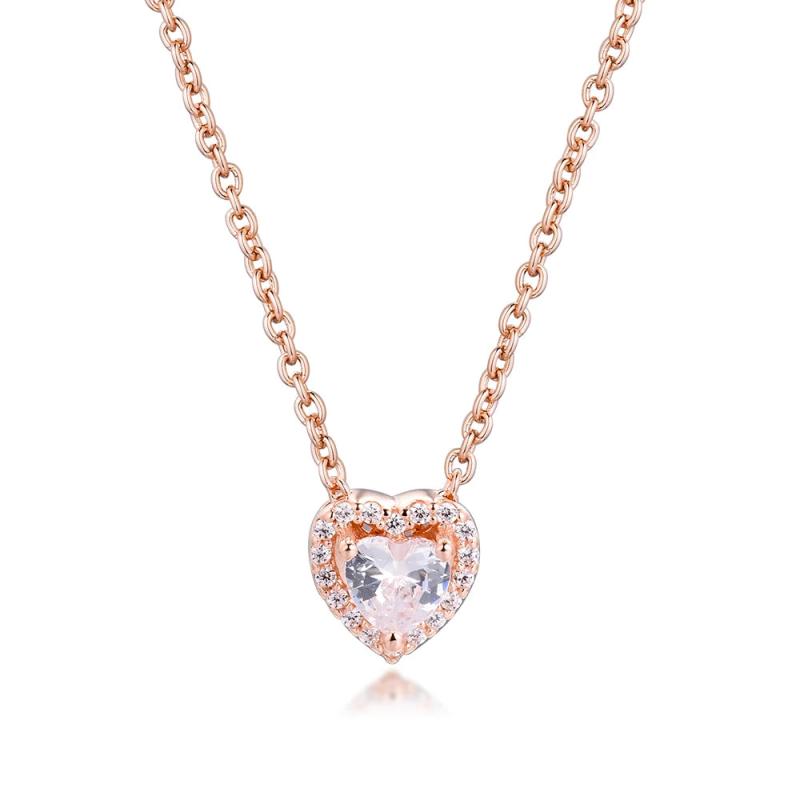 Rose Sparkling Heart Necklace Sterling Silver Charms & Beads DIY