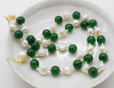 Freshwater Pearl & Green Jade 12mm Necklace Bracelet Set 20inch