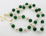 Freshwater Pearl & Green Jade 12mm Necklace Bracelet Set 20inch